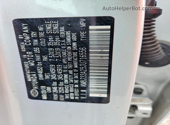 KM8J33A25JU716556 2018 HYUNDAI TUCSON Серебряный Вид наклейки с VIN-кодом