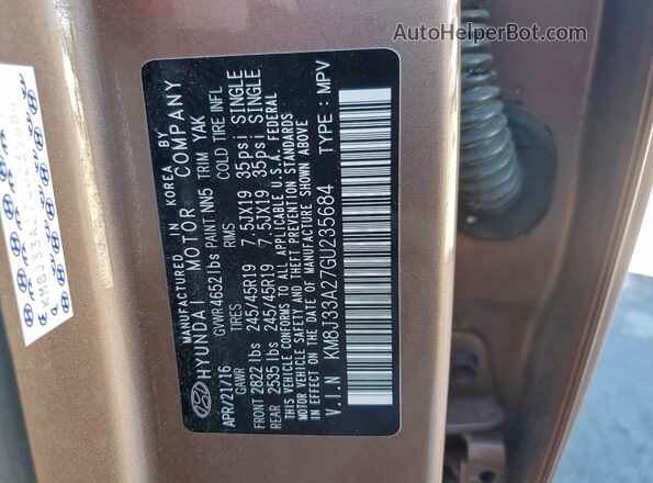 KM8J33A27GU235684 2016 HYUNDAI TUCSON Brown VIN կոդի պիտակի տեսք
