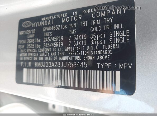 KM8J33A28JU758445 2018 HYUNDAI TUCSON Серебряный Вид подкапотного пространства