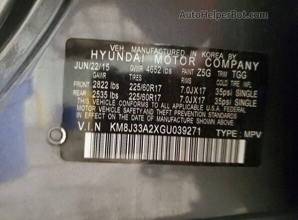 KM8J33A2XGU039271 2016 HYUNDAI TUCSON Gray Widok komory silnika