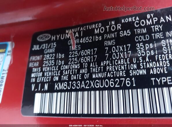 KM8J33A2XGU062761 2016 HYUNDAI TUCSON Orange Engine compartment view