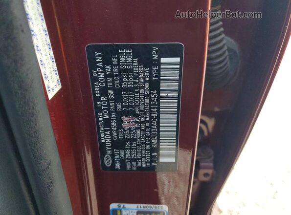 KM8J33A40HU413454 2017 HYUNDAI TUCSON Maroon VIN კოდის სტიკერის ხედი