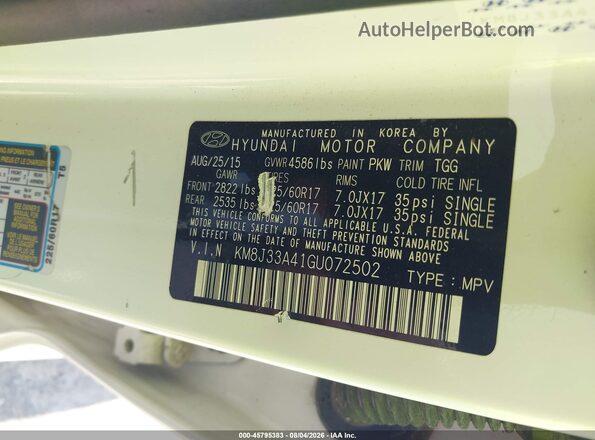 KM8J33A41GU072502 2016 HYUNDAI TUCSON Белый Вид подкапотного пространства