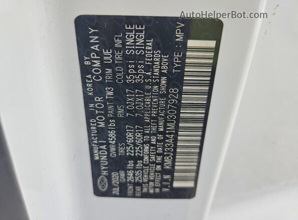 KM8J33A41MU307928 2021 HYUNDAI TUCSON White VIN կոդի պիտակի տեսք
