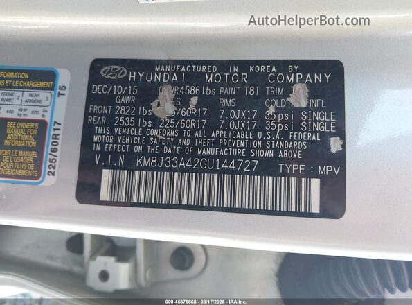 KM8J33A42GU144727 2016 HYUNDAI TUCSON Silver Engine compartment view