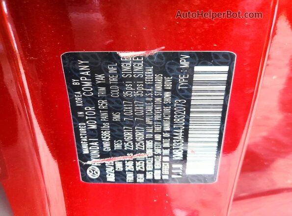 KM8J33A44JU832073 2018 HYUNDAI TUCSON Red Widok naklejki z numerem VIN
