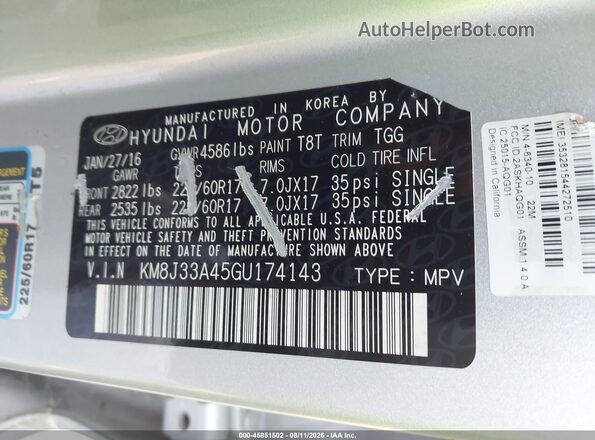 KM8J33A45GU174143 2016 HYUNDAI TUCSON Серый Вид подкапотного пространства