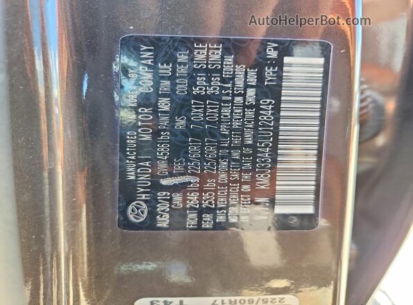 KM8J33A45LU128449 2020 HYUNDAI TUCSON Brown Widok wnętrza 360 stopni