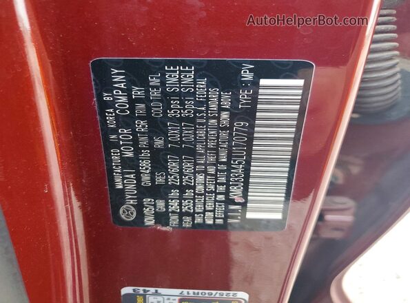 KM8J33A45LU170779 2020 HYUNDAI TUCSON Burgundy VIN sticker view