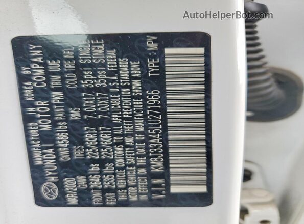 KM8J33A45LU271966 2020 HYUNDAI TUCSON White Engine compartment view