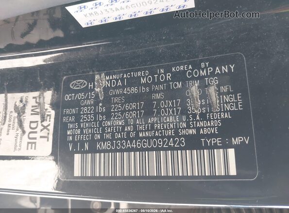 KM8J33A46GU092423 2016 HYUNDAI TUCSON Черный Вид подкапотного пространства