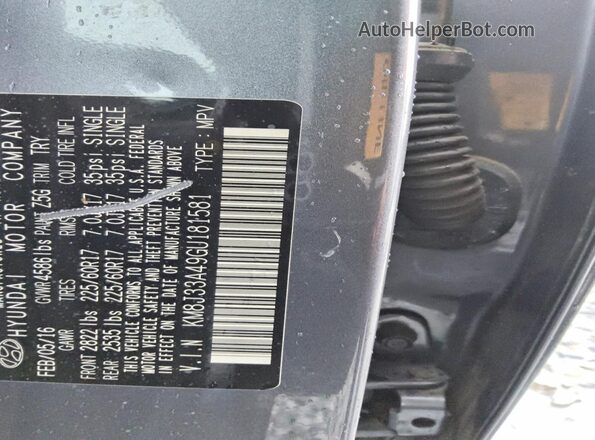 KM8J33A49GU181581 2016 HYUNDAI TUCSON Charcoal VIN კოდის სტიკერის ხედი