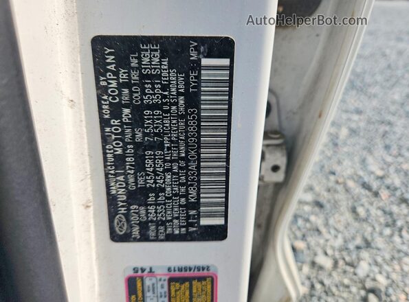 KM8J33AL0KU938853 2019 HYUNDAI TUCSON White Widok wnętrza 360 stopni