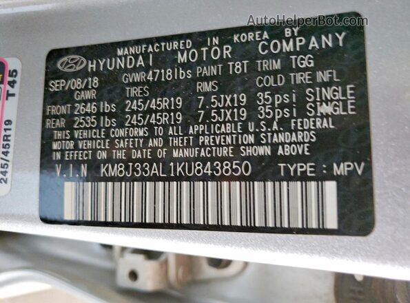 KM8J33AL1KU843850 2019 HYUNDAI TUCSON Silver Շարժիչի բաժամունքի տեսք