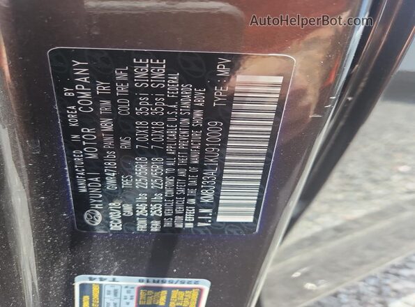 KM8J33AL1KU910009 2019 HYUNDAI TUCSON Gray Вид підкапотного простору