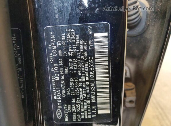 KM8J33AL1KU985390 2019 HYUNDAI TUCSON Black Widok naklejki z numerem VIN