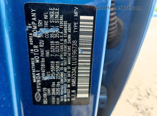 KM8J33AL1LU196738 2020 HYUNDAI TUCSON Blue Widok wnętrza 360 stopni