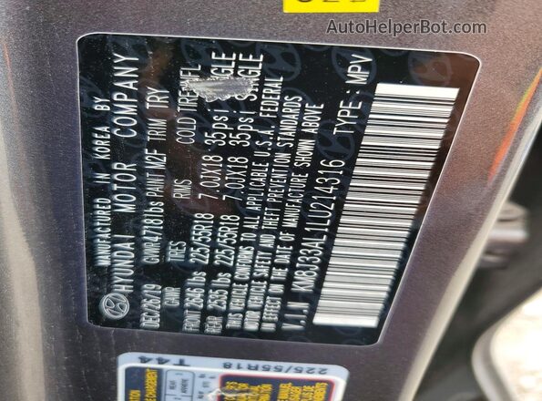 KM8J33AL1LU214316 2020 HYUNDAI TUCSON Gray Вид підкапотного простору