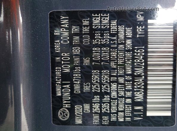 KM8J33AL3MU284661 2021 HYUNDAI TUCSON Gray Vista de la etiqueta del VIN