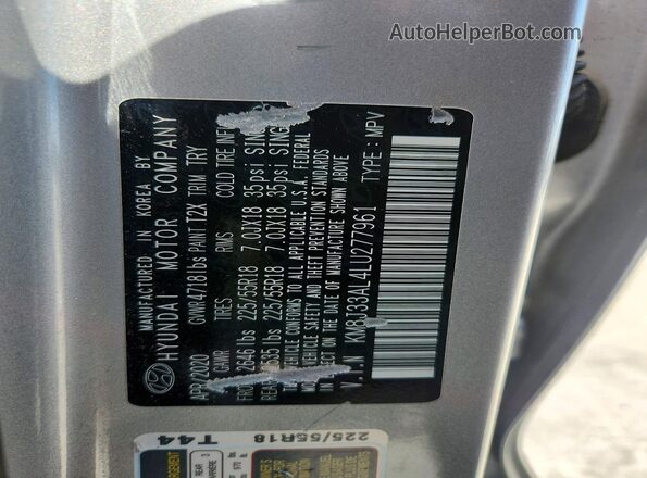 KM8J33AL4LU277961 2020 HYUNDAI TUCSON Silver VIN sticker view
