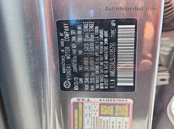 KM8J33AL5LU185791 2020 HYUNDAI TUCSON Gray Widok naklejki z numerem VIN