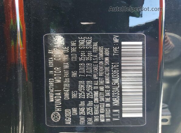 KM8J33AL5MU336761 2021 HYUNDAI TUCSON Black VIN sticker view