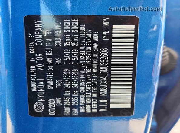 KM8J33AL6MU362608 2021 HYUNDAI TUCSON Blue Vista del compartimento del motor