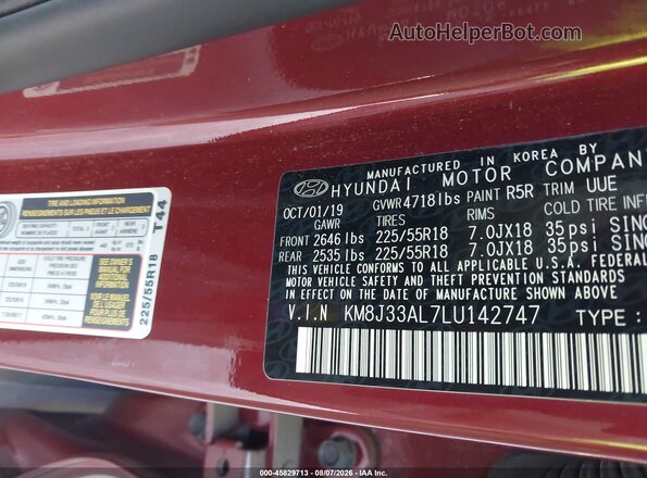 KM8J33AL7LU142747 2020 HYUNDAI TUCSON Темно-бордовый Вид подкапотного пространства