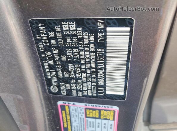 KM8J33AL7LU161718 2020 HYUNDAI TUCSON Charcoal Vista de la etiqueta del VIN