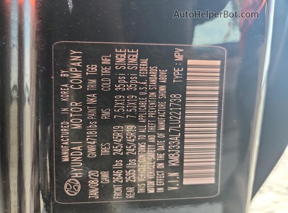 KM8J33AL7LU221738 2020 HYUNDAI TUCSON Black Вид наклейки з VIN-кодом