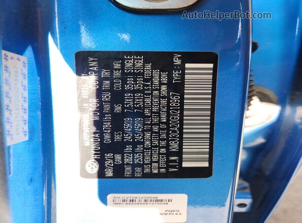 KM8J3CA20GU218967 2016 HYUNDAI TUCSON Синий Вид подкапотного пространства