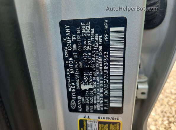KM8J3CA23JU834993 2018 HYUNDAI TUCSON Серебряный Вид подкапотного пространства
