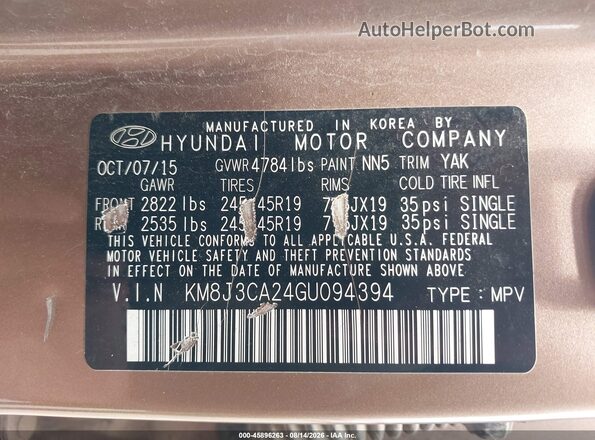 KM8J3CA24GU094394 2016 HYUNDAI TUCSON Brown Widok komory silnika