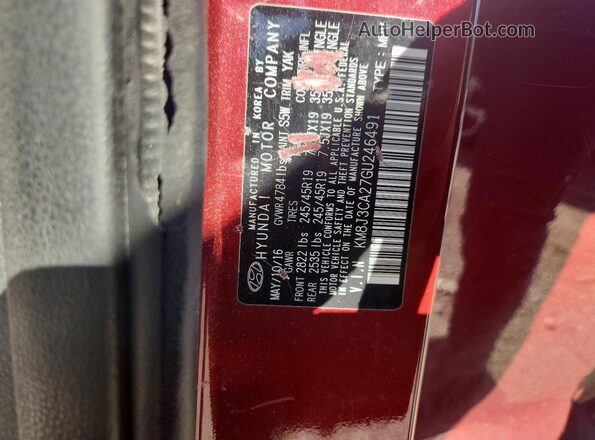 KM8J3CA27GU246491 2016 HYUNDAI TUCSON Burgundy Вид наклейки з VIN-кодом