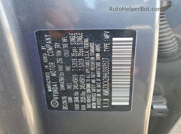 KM8J3CA28HU393517 2017 HYUNDAI TUCSON Gray VIN կոդի պիտակի տեսք