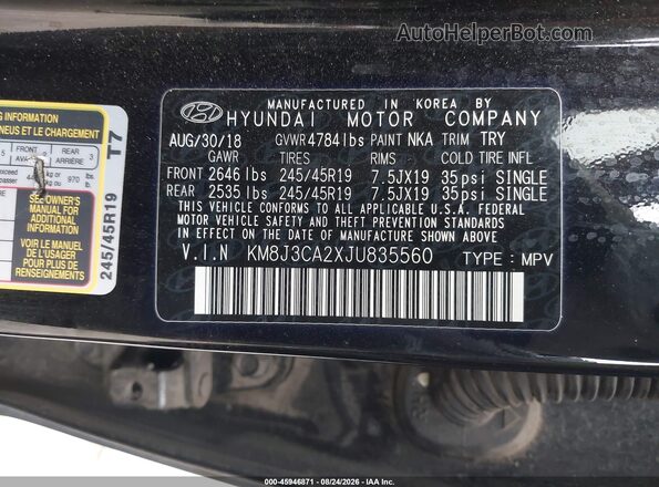KM8J3CA2XJU835560 2018 HYUNDAI TUCSON Black Engine compartment view