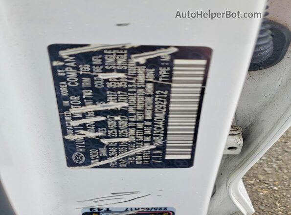 KM8J3CA40MU292712 2021 HYUNDAI TUCSON White VIN კოდის სტიკერის ხედი