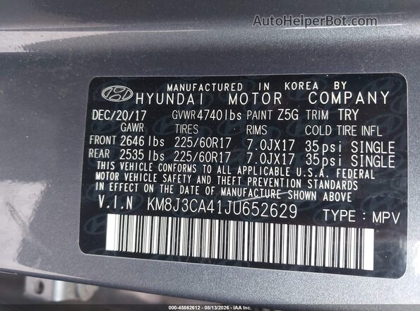KM8J3CA41JU652629 2018 HYUNDAI TUCSON Blue Շարժիչի բաժամունքի տեսք