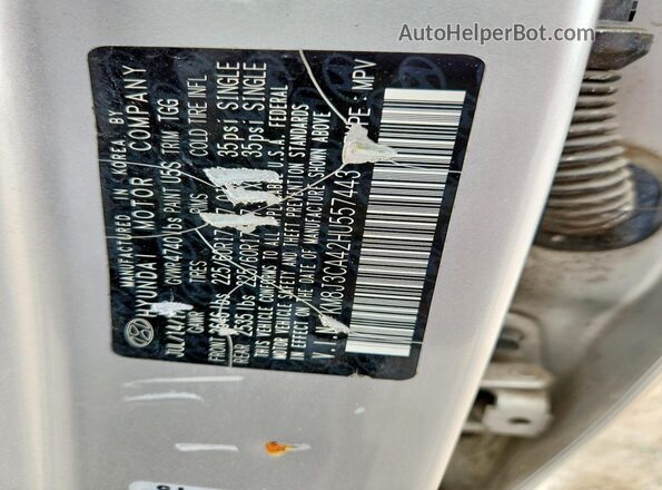 KM8J3CA42HU557443 2017 HYUNDAI TUCSON Silver Widok naklejki z numerem VIN