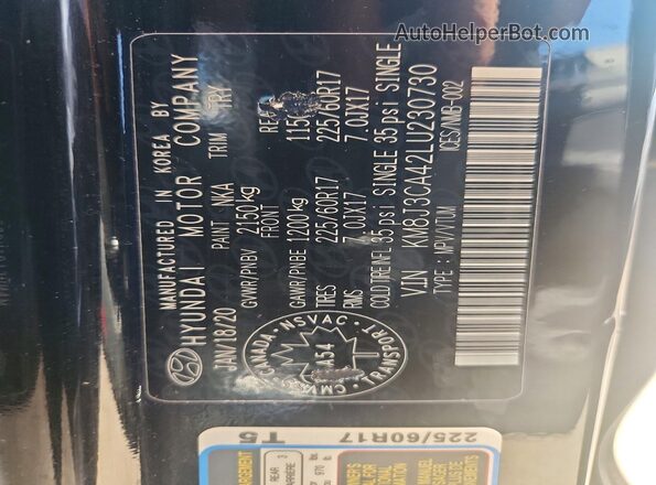 KM8J3CA42LU230730 2020 HYUNDAI TUCSON Black Widok wnętrza 360 stopni
