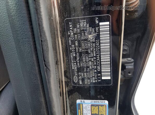 KM8J3CA44JU722401 2018 HYUNDAI TUCSON Black Widok naklejki z numerem VIN