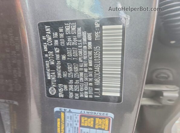 KM8J3CA46LU133515 2020 HYUNDAI TUCSON Gray Widok naklejki z numerem VIN