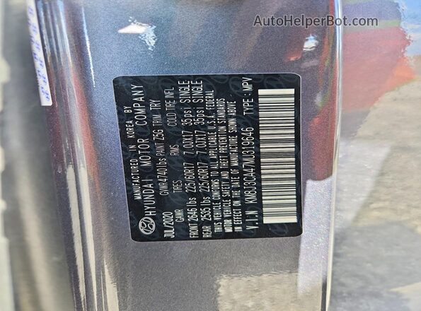 KM8J3CA47MU319646 2021 HYUNDAI TUCSON Gray 360 interior view