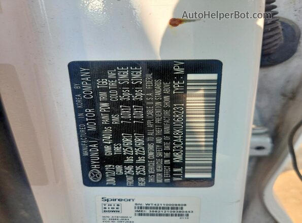 KM8J3CA48KU068231 2019 HYUNDAI TUCSON White VIN կոդի պիտակի տեսք