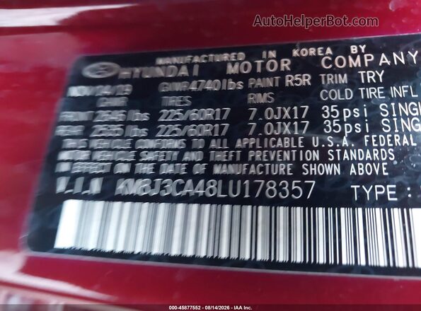 KM8J3CA48LU178357 2020 HYUNDAI TUCSON Burgundy ძრავის განყოფილების ხედი