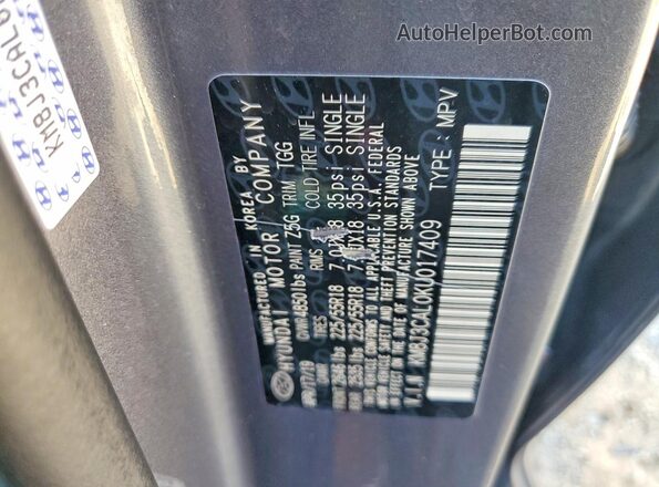 KM8J3CAL0KU017409 2019 HYUNDAI TUCSON Gray VIN կոդի պիտակի տեսք