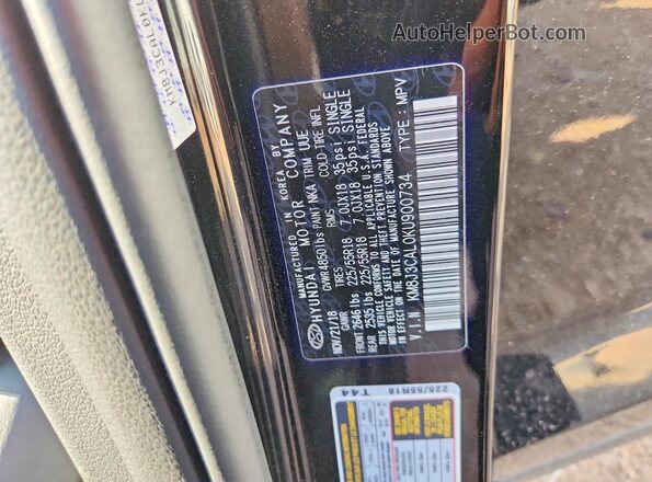 KM8J3CAL0KU900734 2019 HYUNDAI TUCSON Черный Вид наклейки с VIN-кодом