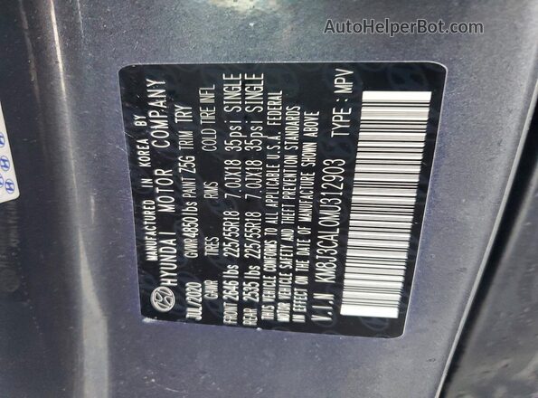 KM8J3CAL0MU312903 2021 HYUNDAI TUCSON Gray Вид наклейки з VIN-кодом
