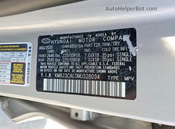 KM8J3CAL0MU328034 2021 HYUNDAI TUCSON Silver Widok naklejki z numerem VIN