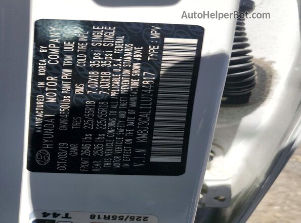 KM8J3CAL1LU144817 2020 HYUNDAI TUCSON White Вид наклейки з VIN-кодом